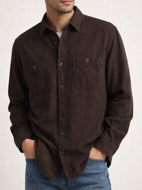 GAP Men's Brown Herringbone Button-Up Shirt | Size Large